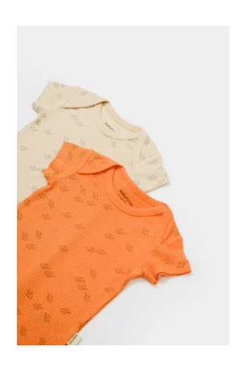 BabyCosy Set 2 salopete scurte Printed, BabyCosy, 50% modal+50% bumbac, Stone/Apricot