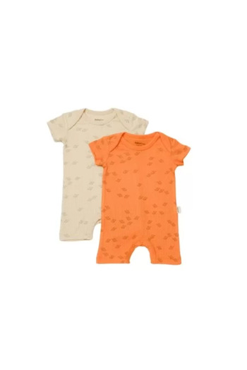 BabyCosy Set 2 salopete scurte Printed, BabyCosy, 50% modal+50% bumbac, Stone/Apricot (Marime: 0-3 Luni)