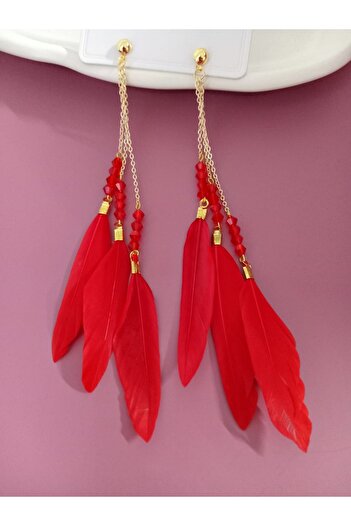 mos&more Red Feather Lightweight Stylish Earrings