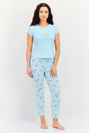 Zivame By Rosaline Women 2 Pcs Set Graphic Print Pajama, Multicolor