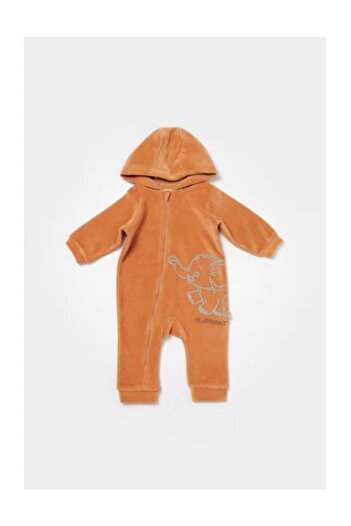 BabyCosy Elephant Jumpsuit with Long Sleeves and Hood, 80% Cotton and 20% Polyester - Brick