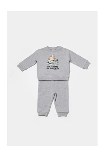 BabyCosy Set hoodie and pants, Two thread, 100% cotton - Grey, (Size: 3-6 Months)