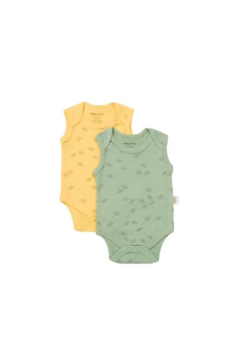 BabyCosy Set 2 sleeveless baby bodysuits Printed, BabyCosy, 50% modal + 50% cotton, Lemon/Green (Size: 3-6 Mo