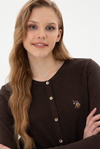 U.S. Polo Assn. Kadın Koyu Kahverengi Basic Triko Hırka 50307737-VR084