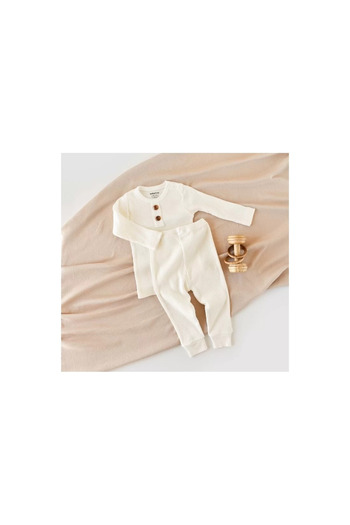 BabyCosy Long sleeve blouse and long pants set made of cotton and modal - Ecru