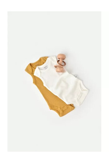 BabyCosy Set 2 sleeveless bodysuits unisex baby made of cotton and modal - Mustard/Ecru