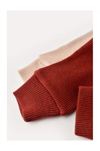 BabyCosy Set of 2 unisex baby pants made of cotton and modal - Brick/Salmon