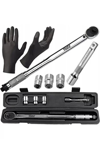 Cangaroo Adjustable Steel/Chrome Torque Wrench Set, 1/2 inch, 28-210 Nm, with 3 Sockets and Gloves