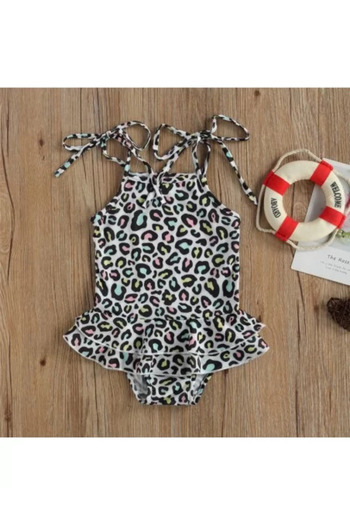 drool Swimsuit with ruffle and strap (Size: 130, Model: Brown dots)