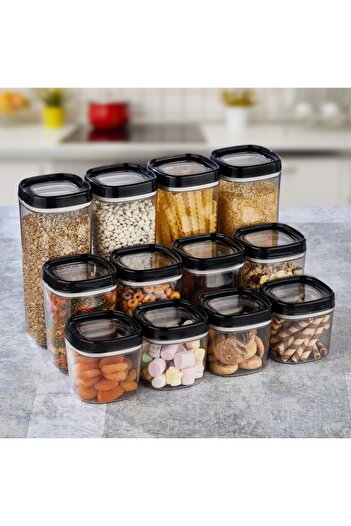 CERONNI Bonny Food Storage Container Set of 12, 1.8 Lt, 1 Lt, 600 Ml, Black