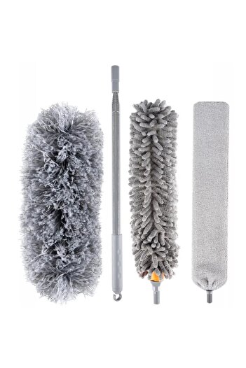 AB HOMES Telescopic Dust Brush AB HOMES for Dust, Microfiber, 3 Interchangeable Heads, Adjustable Rod 80-250