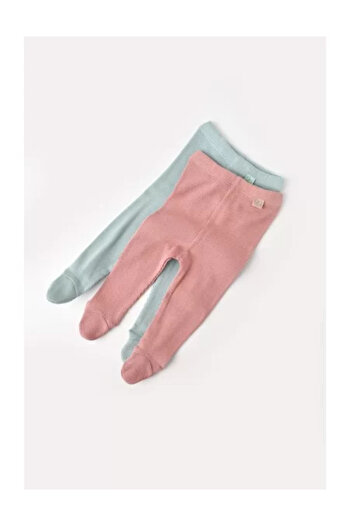 BabyCosy Set 2 pantaloni cu botosei bebe unisex din bumbac si modal - Mint/Rose