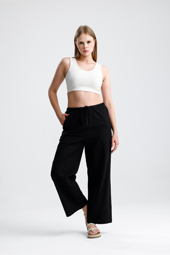 Tate Black Straight-Cut Cotton Linen Trousers