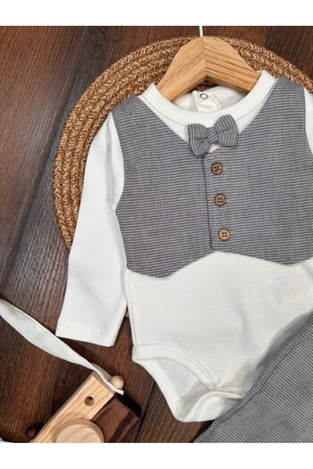 Kids Kingdom 2-Piece Baby Boy Set with Cotton Vest and Bow Tie