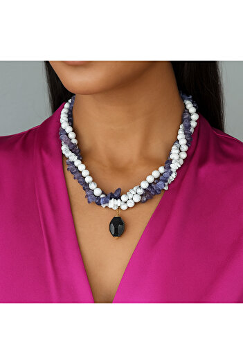 Asteria Elite Amethyst Howlite Three Row Serenity Wisdom Necklace