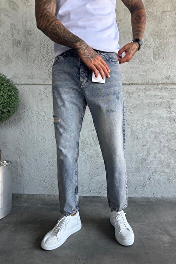 MADZEYMODA Denim Fabric Blue Boyfriend Fit Ripped Detailed Men's Jean Trousers Ke-604