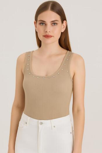 MELOOX Stone Detailed Ribana Strap Blouse - Women's Stylish Casual Fashion
