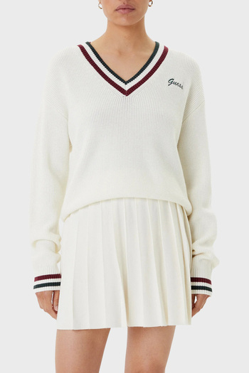 Guess Sabina Striped Wool Blend Regular Fit V-Neck Sweater V5Br01Z1152 Sweater V5Br01 Z1152 G05