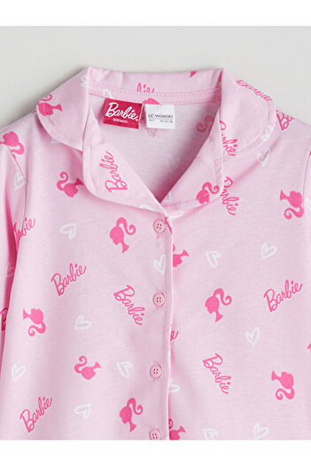LC Waikiki Stilinizi Bize Bırakın | Barbie Baskılı Gömlek Yaka Kız Çocuk Pijama Takımı