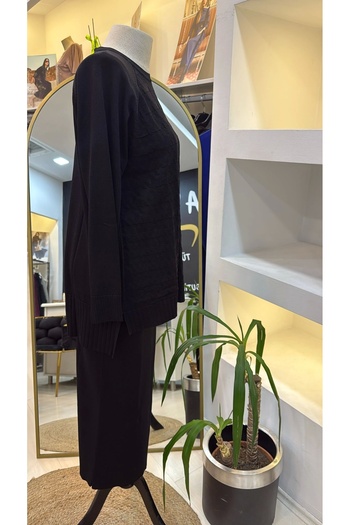 Nuss 1350 Houndstooth Mercerized Skirt Suit Black