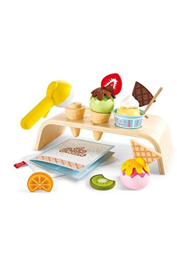Hape Stackable Wooden Ice Cream Set - 20pcs | Pretend Dessert Toy Set with Accessories | Encourages