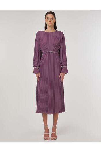 Kayra Stone Embroidered Stylish Dress Lavender