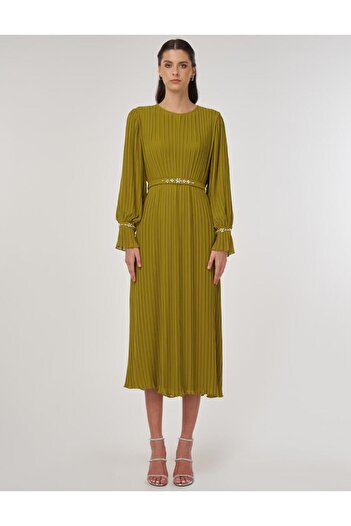 Kayra Stone Embroidered Stylish Dress Pistachio Green