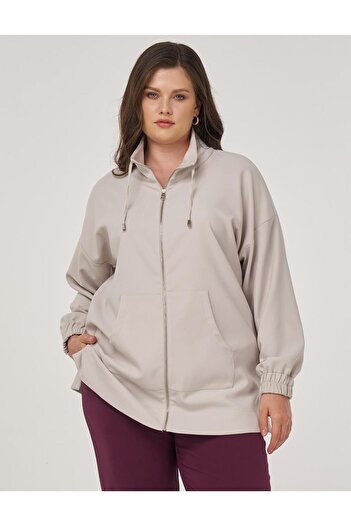 Kayra Wide Collar Zipper Closure Tunic Light Gray