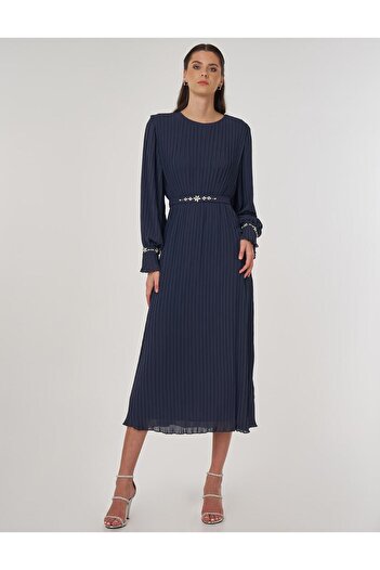 Kayra Stone Embroidered Stylish Dress Anthracite