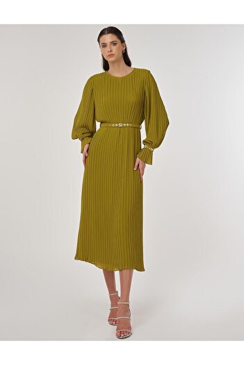 Kayra Stone Embroidered Stylish Dress Pistachio Green
