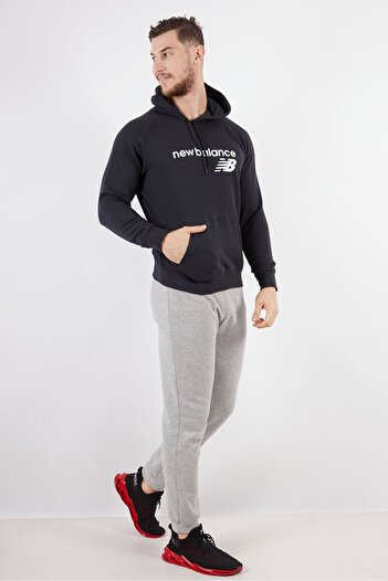 New Balance Men Hooded Brand Logo Sweatshirt, Black
