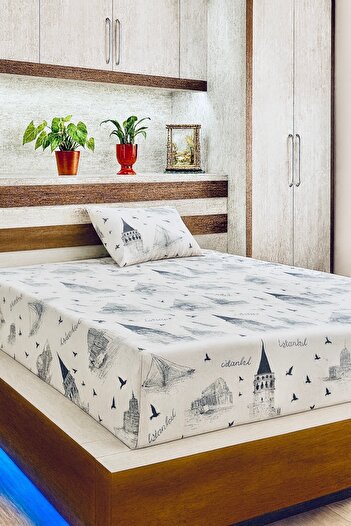 Felina Home 120*200 cm Cotton Single Size Fitted Bed Sheet Set/Istanbul Pattern