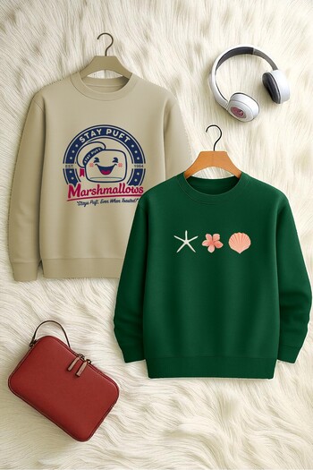 uyguntarz Unisex 2-Pack Printed Crew Neck Sweatshirt