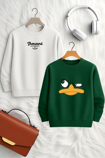 uyguntarz Unisex 2-Pack Printed Crew Neck Sweatshirt