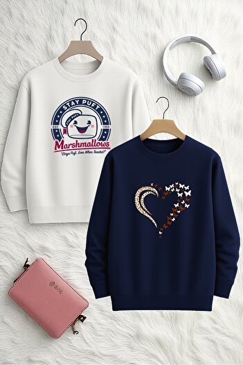 uyguntarz Unisex 2-Pack Printed Crew Neck Sweatshirt