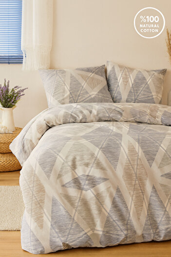 Evimcim 100% Cotton Blue Gray Geometric Patterned Quilted Single Duvet Cover Set