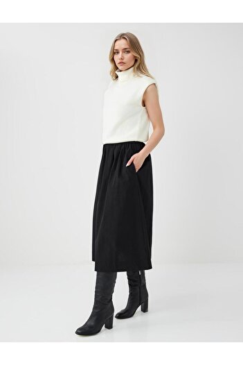 Jimmy Key Black 100% Cotton Regular Waist Woven Midi Skirt