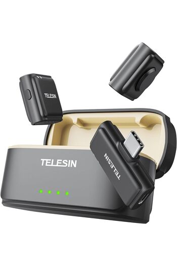 TELESIN Wireless Lavalier Microphone for iPhone Series/Android/PC with Charging Box (P5-MCP-01)