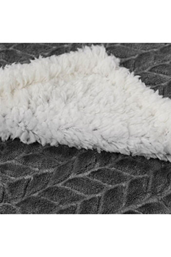 OEM Decorative soft blanket with two sides, faux sherpa fur, size 160 x 130 cm, White/Gray