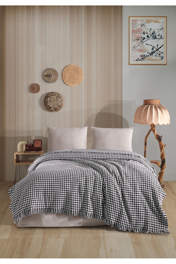 luxtex Houndstooth Patterned Multi-Purpose Throw, Bedspread, Sofa Cover, Tv Blanket, 180 X 200 cm