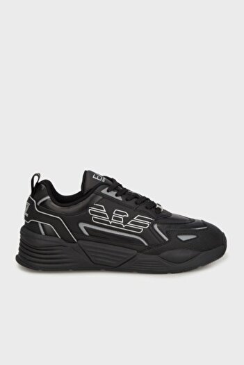 EA7 Men's High Comfortable Sole Black-Silver Sneaker with Eagle Logo 7X000306 Af18446-Mc032