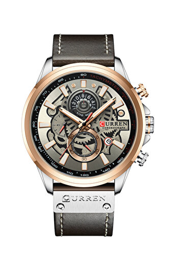 Curren Men's Waterproof Geniune Leather BAnd Chronograph Quartz Watch 8380 - 48 mm - Dark Grey