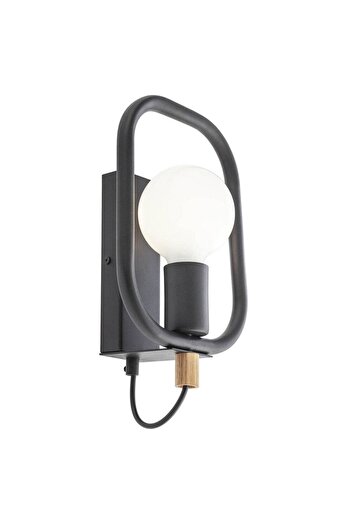 SMARTER Smarter wall lamp, metal structure, natural wood detail, E27 socket, 42 W, modern style, black