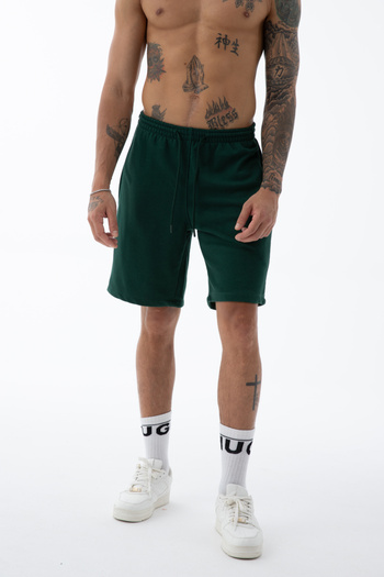 Kozik Men's Dark Green High Quality Relax-Fit Comfortable Cut 100% Cotton Lace-Up Black Plain Basic Shorts