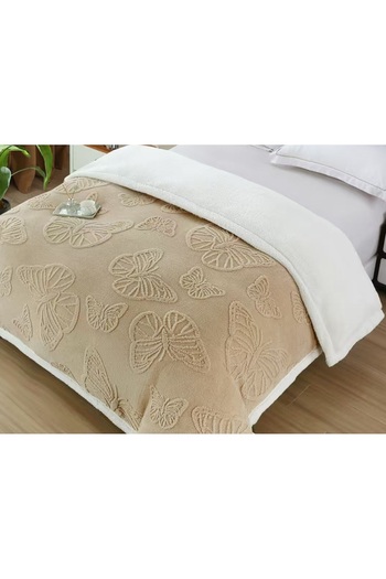 CHIRASO Cocolino Blanket with Fur Inside, Embossed Butterfly Pattern, 200x230cm, Soft and Warm