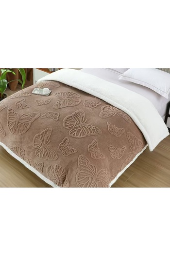 CHIRASO Cocolino Blanket with Fur Inside, Embossed Butterfly Pattern, 200x230cm, Soft and Warm