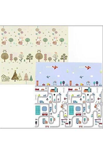 Flippy Thermal Playmat for Children with 2 Sides, Flippy, Foxes and Car Track Design
