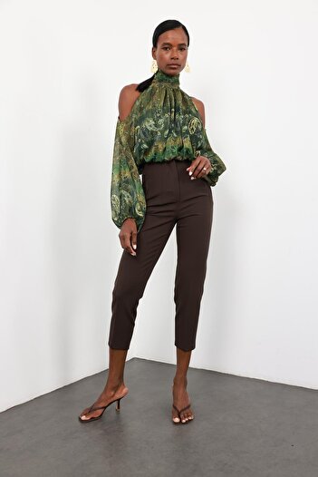 5in1Canpolat Bitter Brown Flatolo Pants 5113