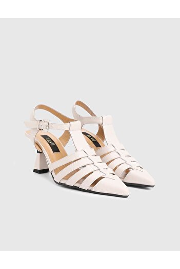 İLVİ Marisa Genuine Leather Cream Women's Heeled Sandals