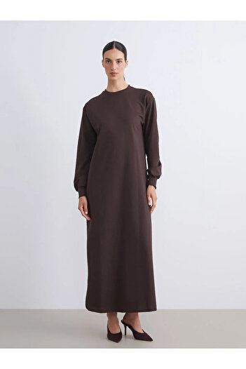 LC Waikiki Φούτερ φόρεμα LCW Modest καφέ με λαιμόκοψη